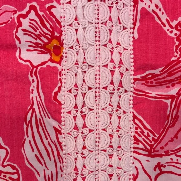 Lilly Pulitzer Pink Floral Mini Skirt with White Lace - Picture 3 of 8